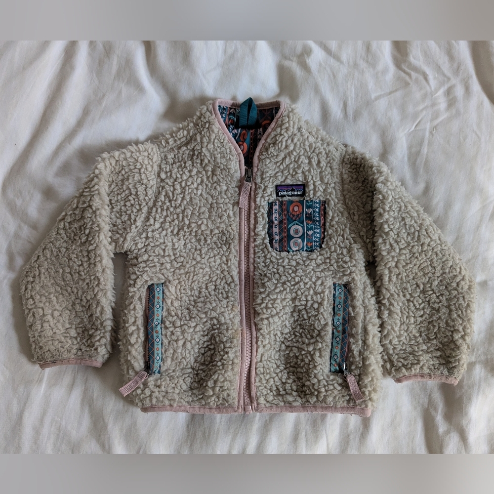Patagonia Kids Cream and Pink Fleece Jacket